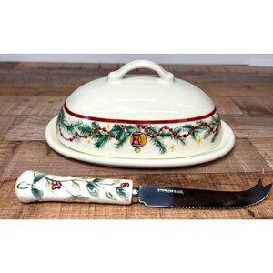 Pfaltzgraff Holiday Garland Covered Butter Dish & Spreader Set